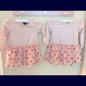 Hearts and Dots Baby Pink Dress for Twins